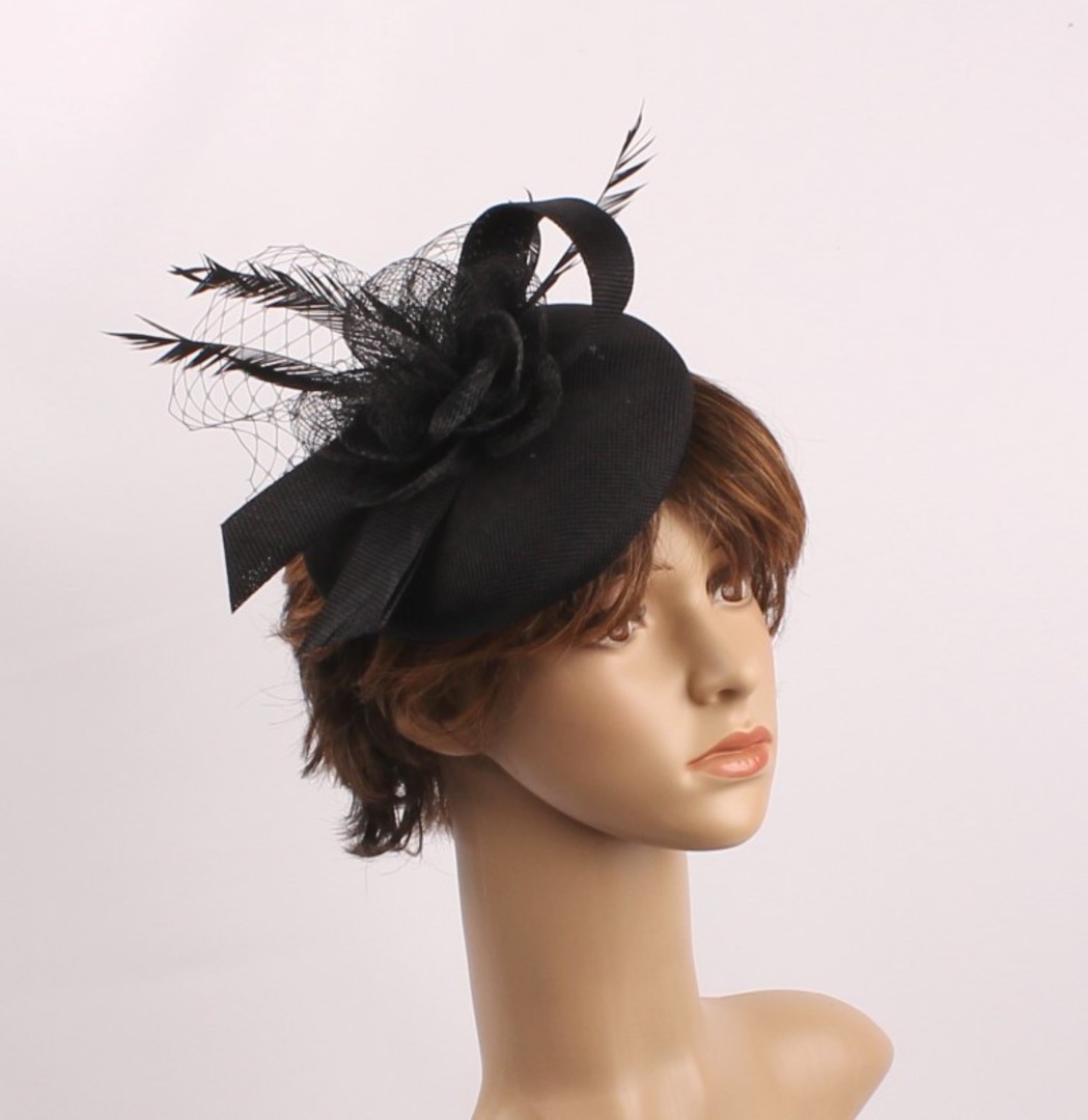 Linen headband hatinater w floral feather black STYLE: HS/4683 /BLK image 0